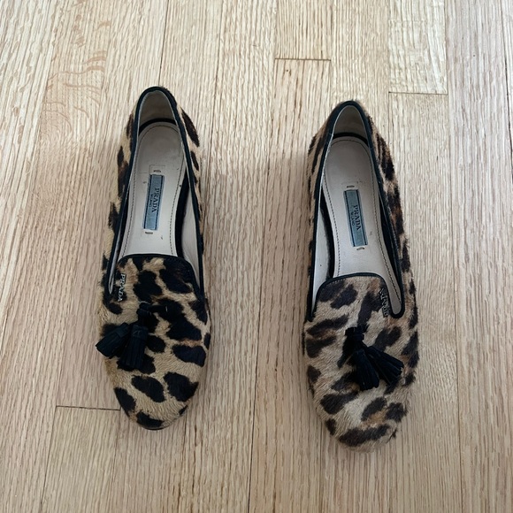 Prada Calf Hair Leopard Print Smoking Shoe - Picture 4 of 9